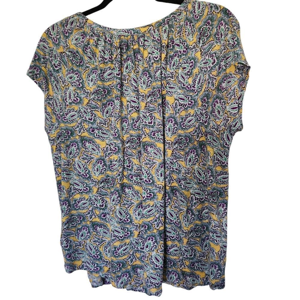 Chaps Womens Short Sleeve Laced Tie Neck Patterned Top Size Large - Picture 2 of 7